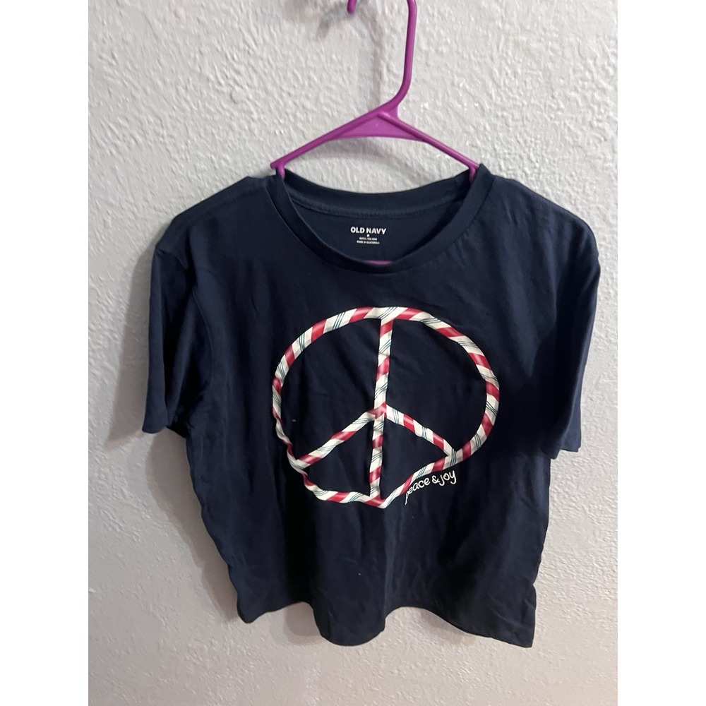 Old Navy Women‎ Blue Peace & Joy  Christmas T-Shirt Size Medium